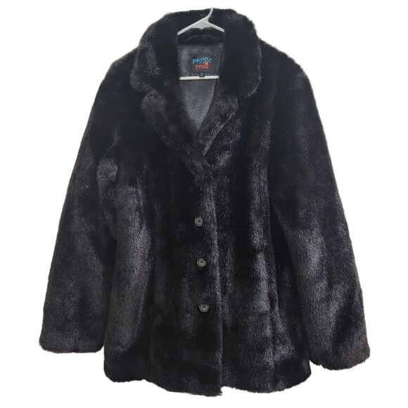 Pacific Rose Womens Black Faux Fur Mob Wife Old Money Indie Sleaze Coat Large - Picture 1 of 6